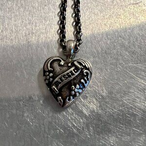 Demaco Silver Heart Pendant - "Blessed" On Both Sides - Reversible - Never Worn!